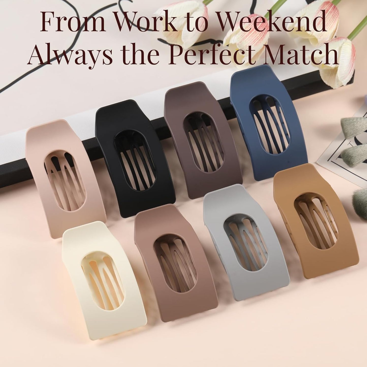 8 Pack Flat Hair Clips for Women – Large Matte Rectangle No-Slip Claw 