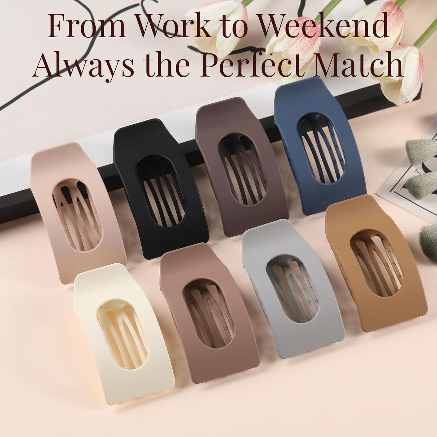 8 Pack Flat Hair Clips for Women – Large Matte Rectangle No-Slip Claw 