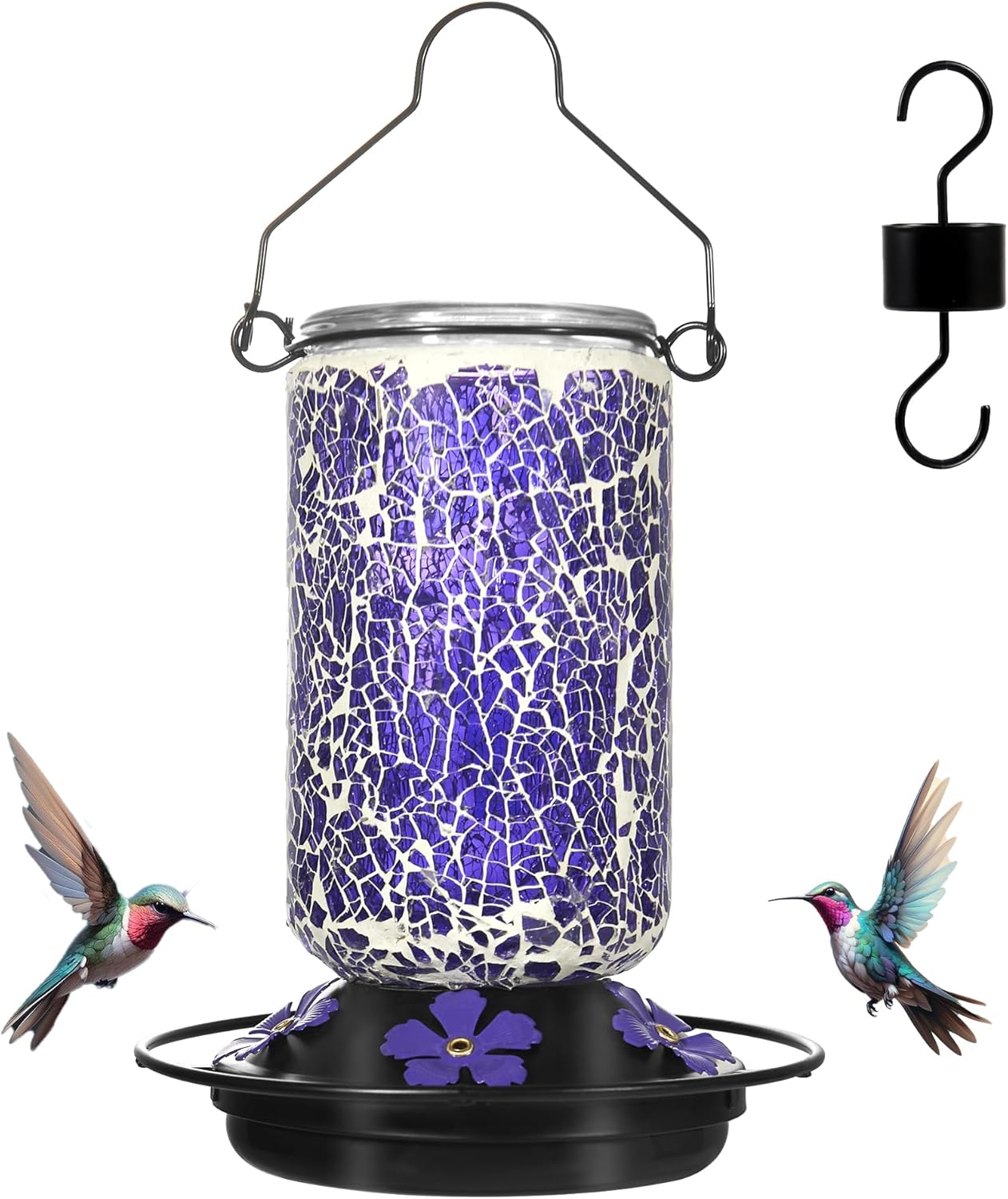 Glass Hummingbird Feeder,Purple Hummingbird Feeders for Outdoors Hangi