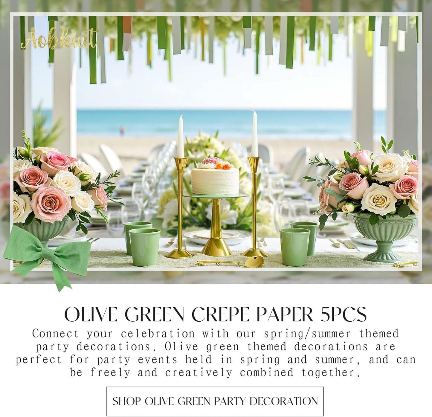 AOBKIAT Wedding Party Decorations, 5 Rolls Olive Green Khaki Crepe Paper Streamers for Green Boho Wedding, Birthday, Bridal/Baby Shower