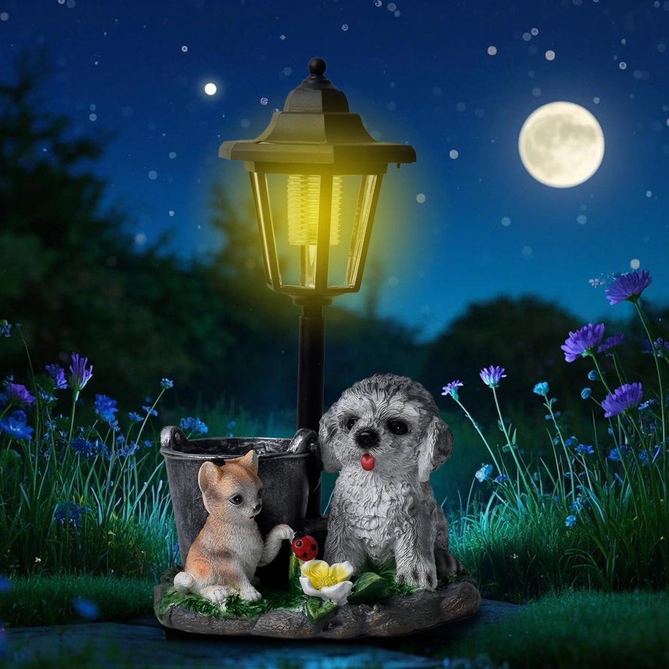 Solar Garden Country Farm Cat and Dog with Light, Outside-Outdoor Decorations Cat and Dog for Patio Yard Lawn Walkway Ornaments Clearance Housewarming Gifts for Mom Grandma Birthday