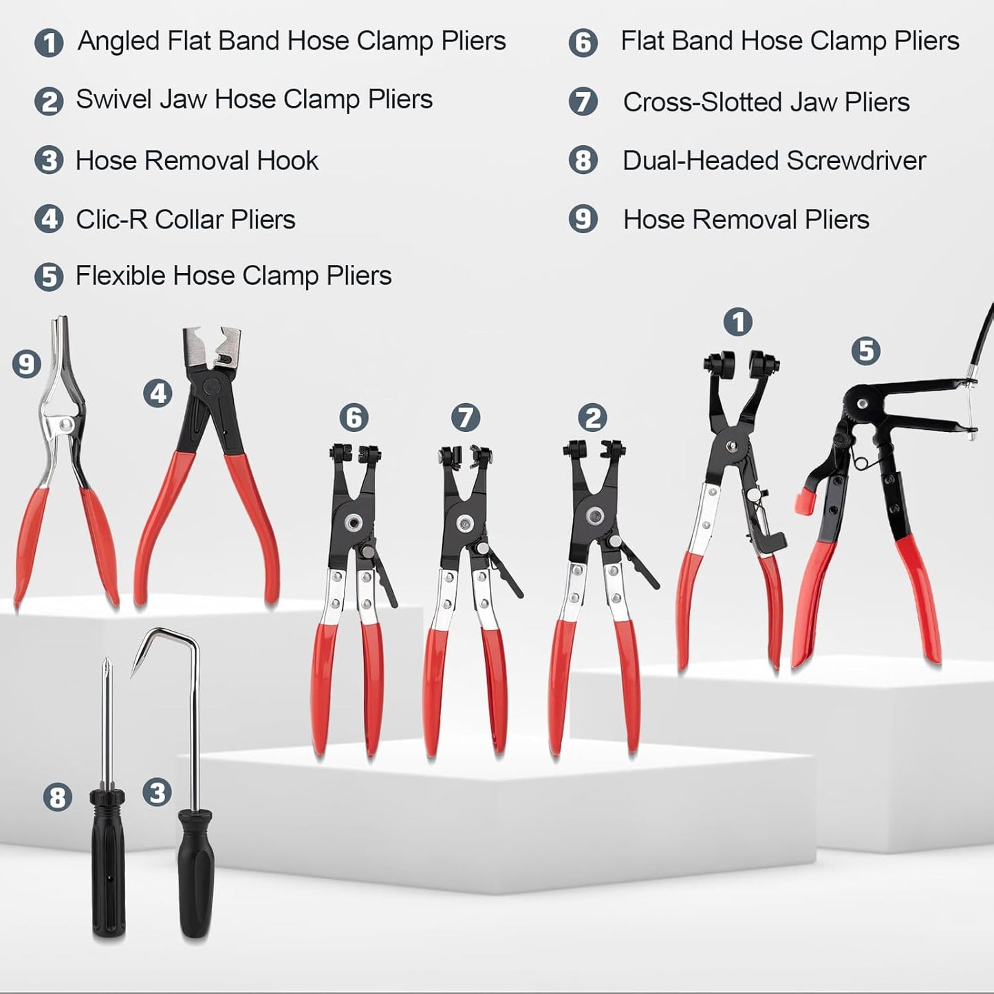 9PCS Hose Clamp Pliers, Long Reach Hose Clamp Tool Remover for Water H