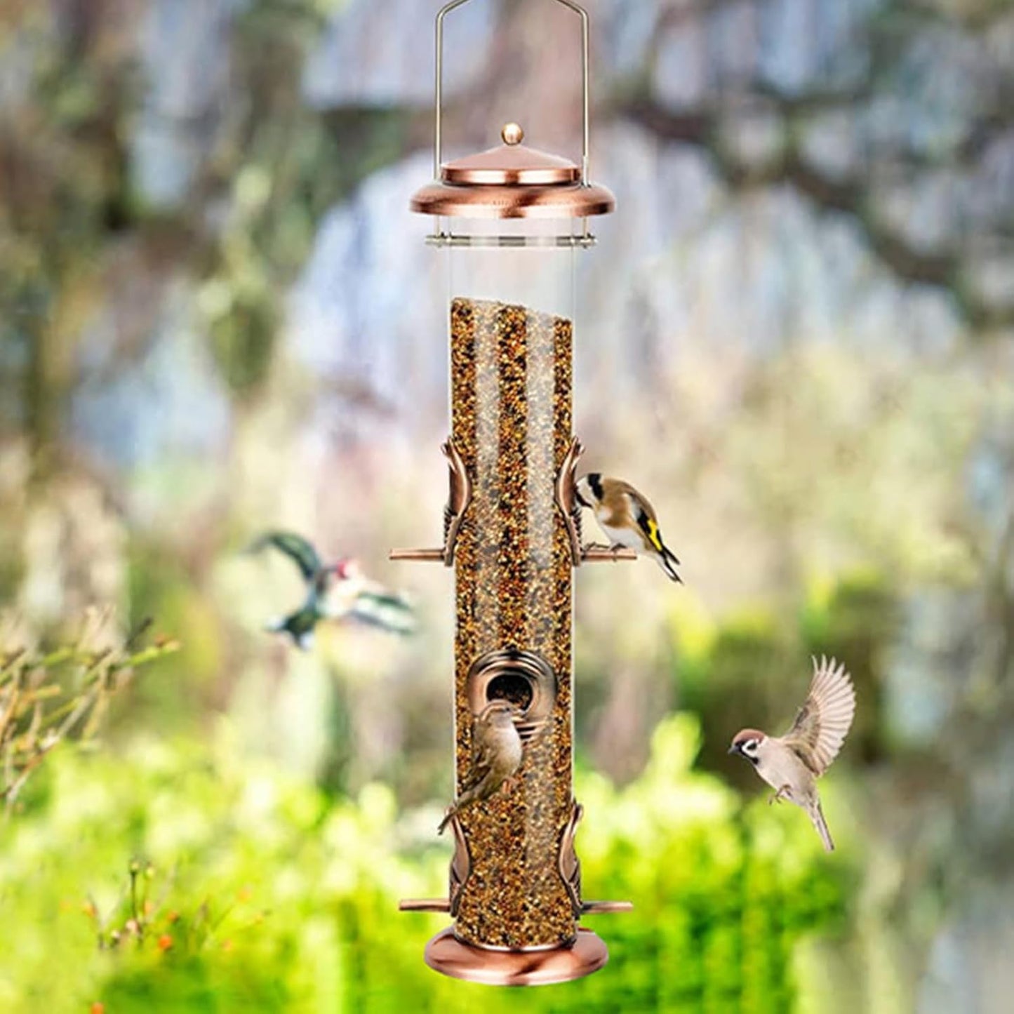 Bird Feeders Outdoors - Tube Small Clear Squirrel Proof Feeding Supplies, Bird Feeders for Patio Garden Viewing, Easy to Use & Fill Function Words, Outdoor Feeding Use