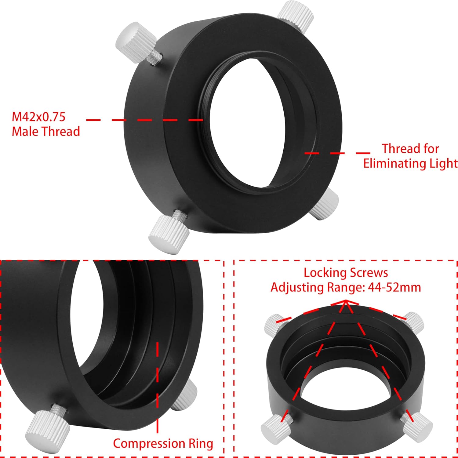 Universal T2 Camera Photo Adapter for Telescope and Spotting Scope - e