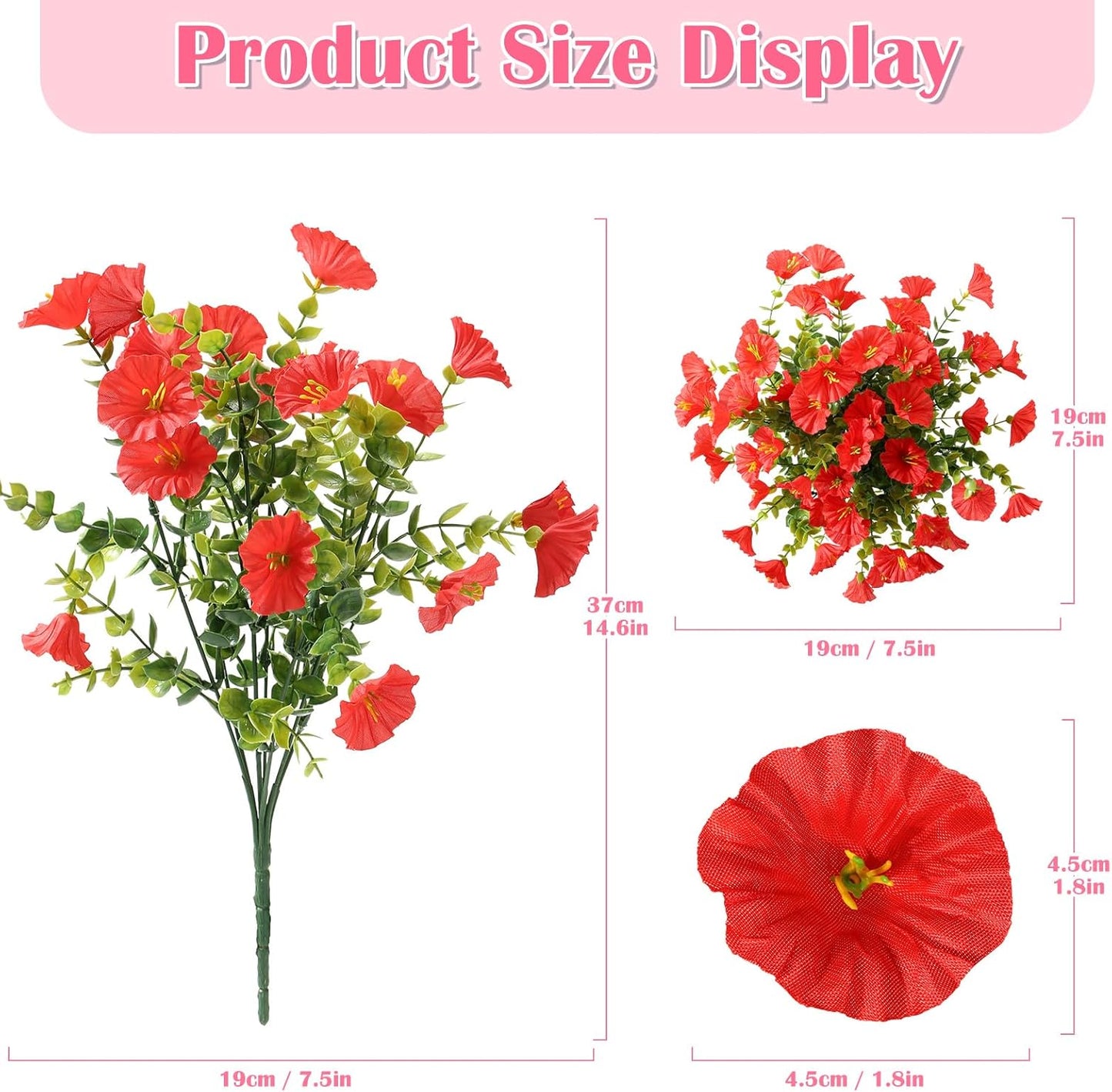 15 Bundles Artificial Summer Flowers for Outdoor, Fake Silk Morning Glory for Outside UV Resistant, Realistic Faux Plants for Planters(Not Include Flower Pot)