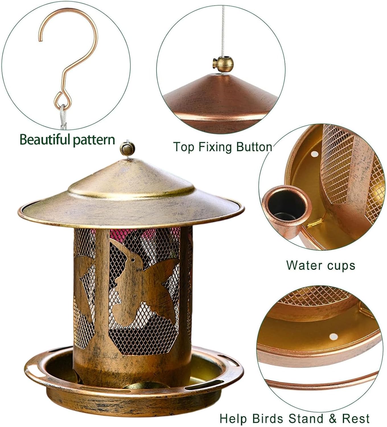 Anti Squirrels Metal Wild Bird Feeder Feeding Stations Wide Roof Prote