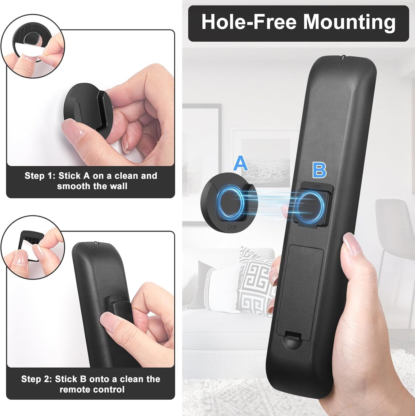 Magnetic Remote Control Holder Wall Mount, 4 Pack TV Remote Control Holder for Fan/Air Conditioner, Self-Adhesive Bedside Caddy for TV Backside/Bedroom/Office/RV Home Organizer Storage(Black)