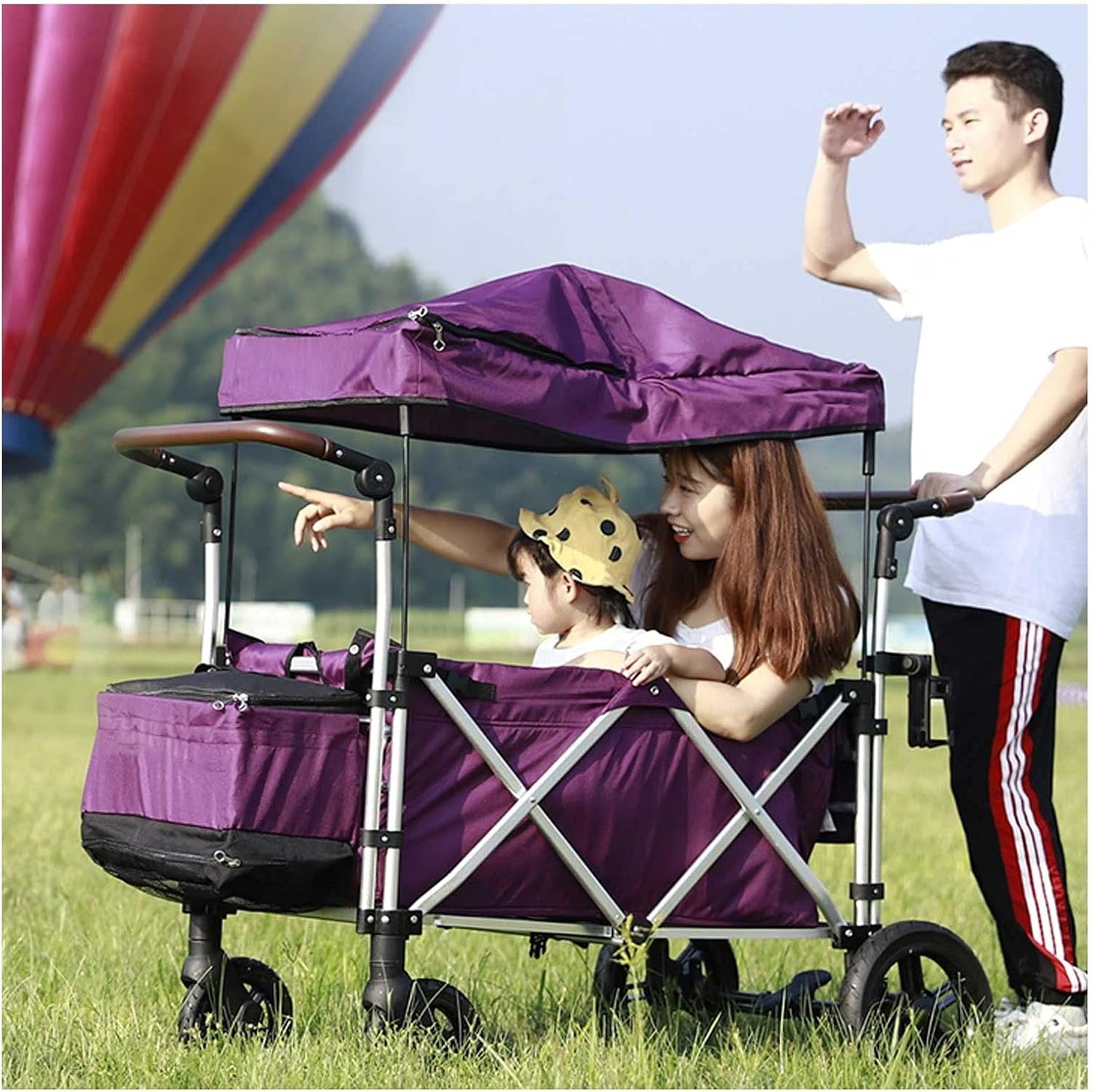 Foldable Gorilla Cart Sliding Storage Collapsible Beach Wagon Collapsible Wagon with A Canopy Suitable for Shopping Picnics Beach (Violet)