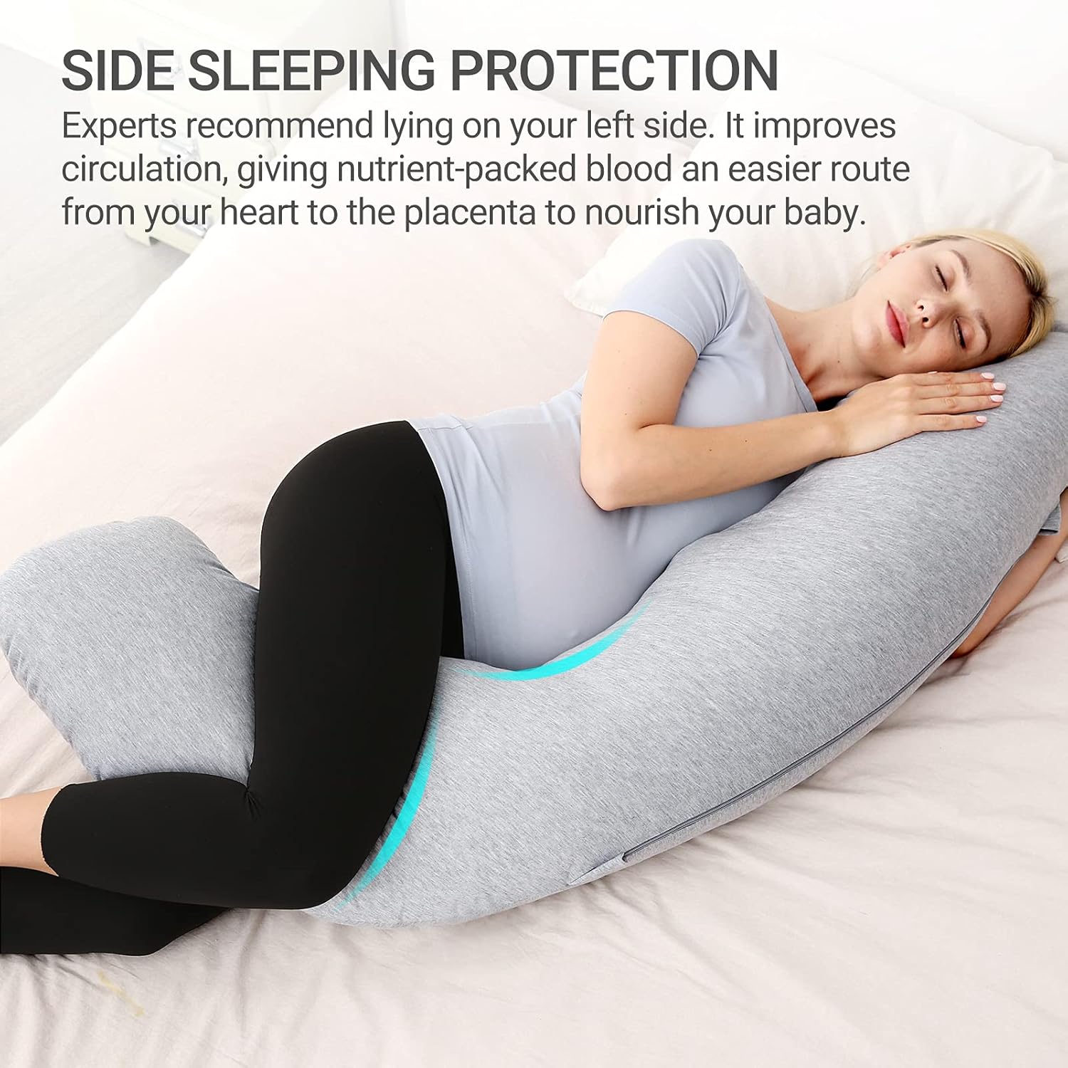 Momcozy Pregnancy Pillows for Side Sleeping, J Shaped Maternity Body P