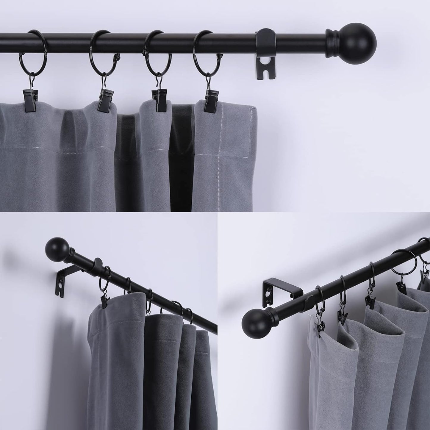 Curtain Rods for Windows 48 to 84-92 inch, 5/8" Matte Black Curtain Rod, Stainless Steel Small Curtain Rods for Bedroom, Living Room,Kitchen,Farmhouse, Outdoor Curtain rod Black