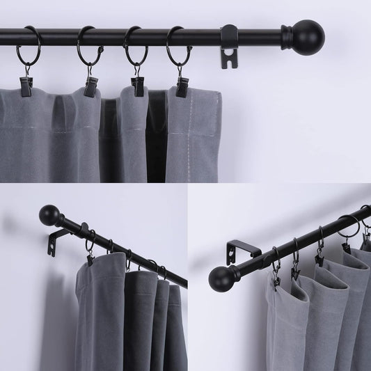 Curtain Rods for Windows 48 to 84-92 inch, 5/8" Matte Black Curtain Rod, Stainless Steel Small Curtain Rods for Bedroom, Living Room,Kitchen,Farmhouse, Outdoor Curtain rod Black