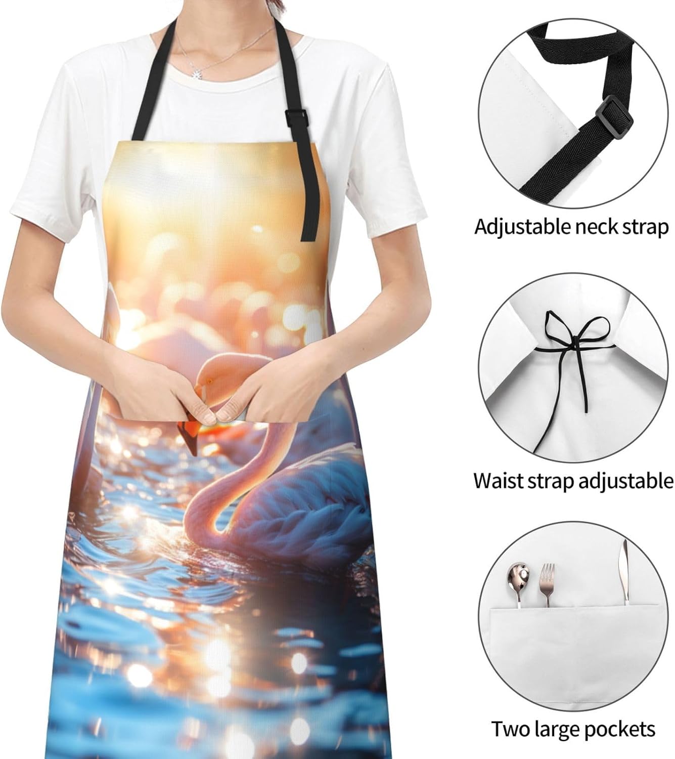 Flamingos Partying print Waterproof apron with pocket adjustable cooking apron for adult kitchen bibs to bake