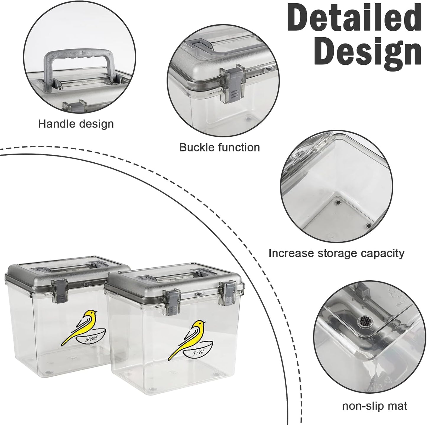 Bird Seed Storage Container 2 Pack Clear Bird Seed Container10Ib Indestructible Bird Seed Container Bird Seed Holder with Handle|for Wild Bird Seed Hermetically Or Mealworms Storage Outdoor Feeding