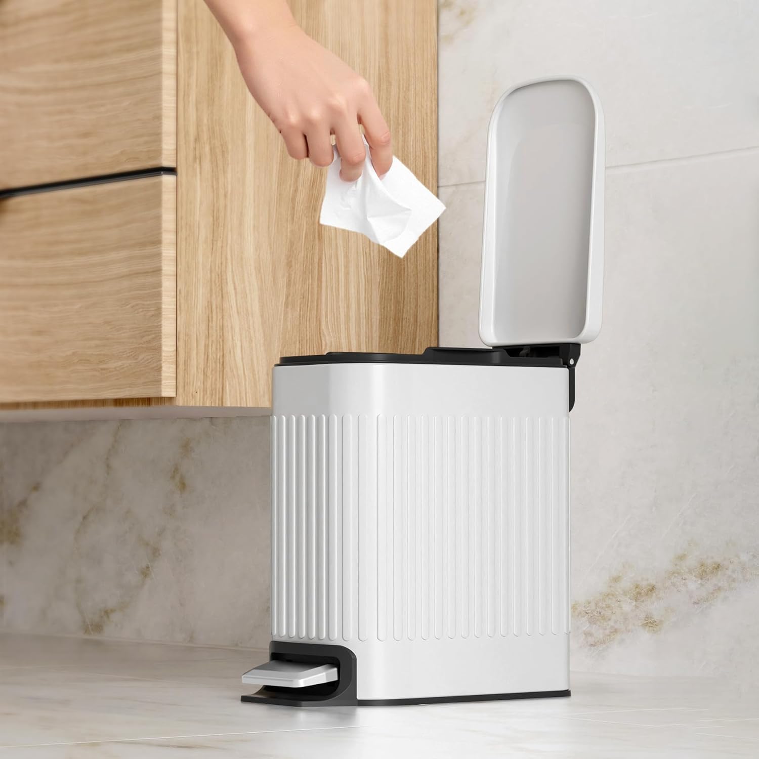 TrashAid Slim Bathroom Trash Can with Lid Soft Close, 6 Liter/1.6 Gall