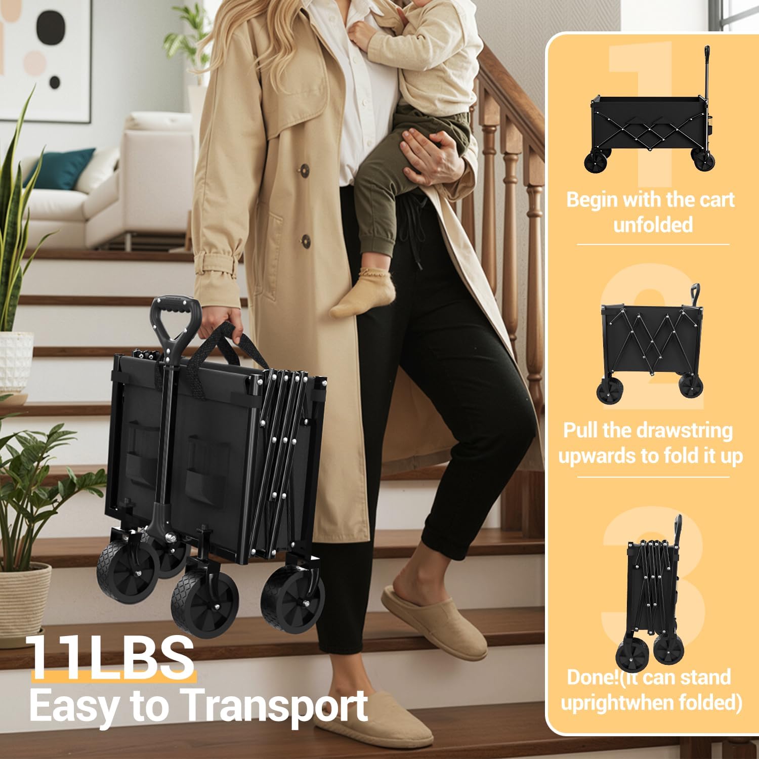 Lightweight Folding Wagon with Extended Tailgate, Large Capacity Colla