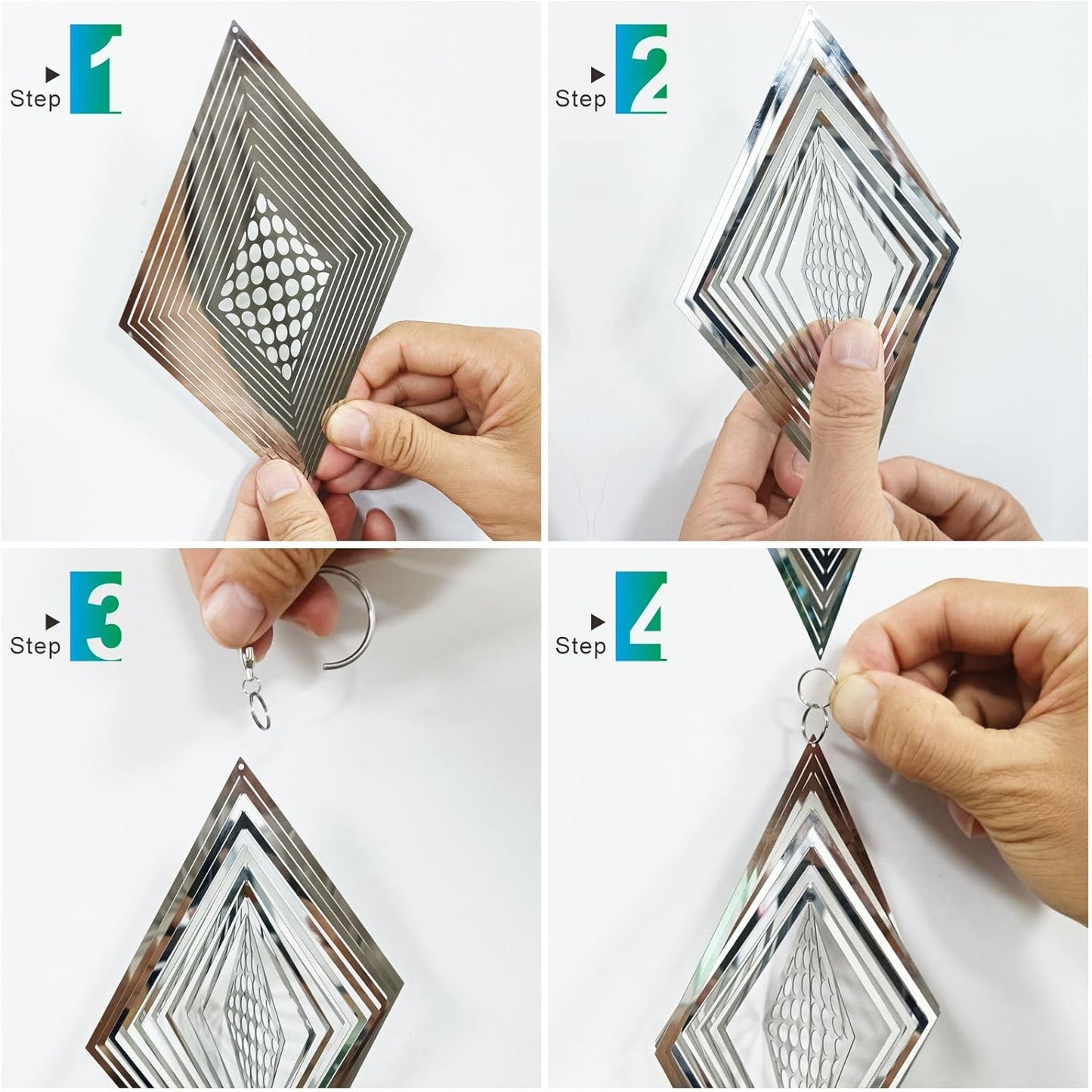Shiny Metal Bird Reflectors Wind Spinners 360° Wind-Spinning Quiet Reflective Bird Deterrent Decor for Small Yard Orchard Bird-Prone Areas (Diamond-Shaped/Silver / 9 Pcs / 3 Set)