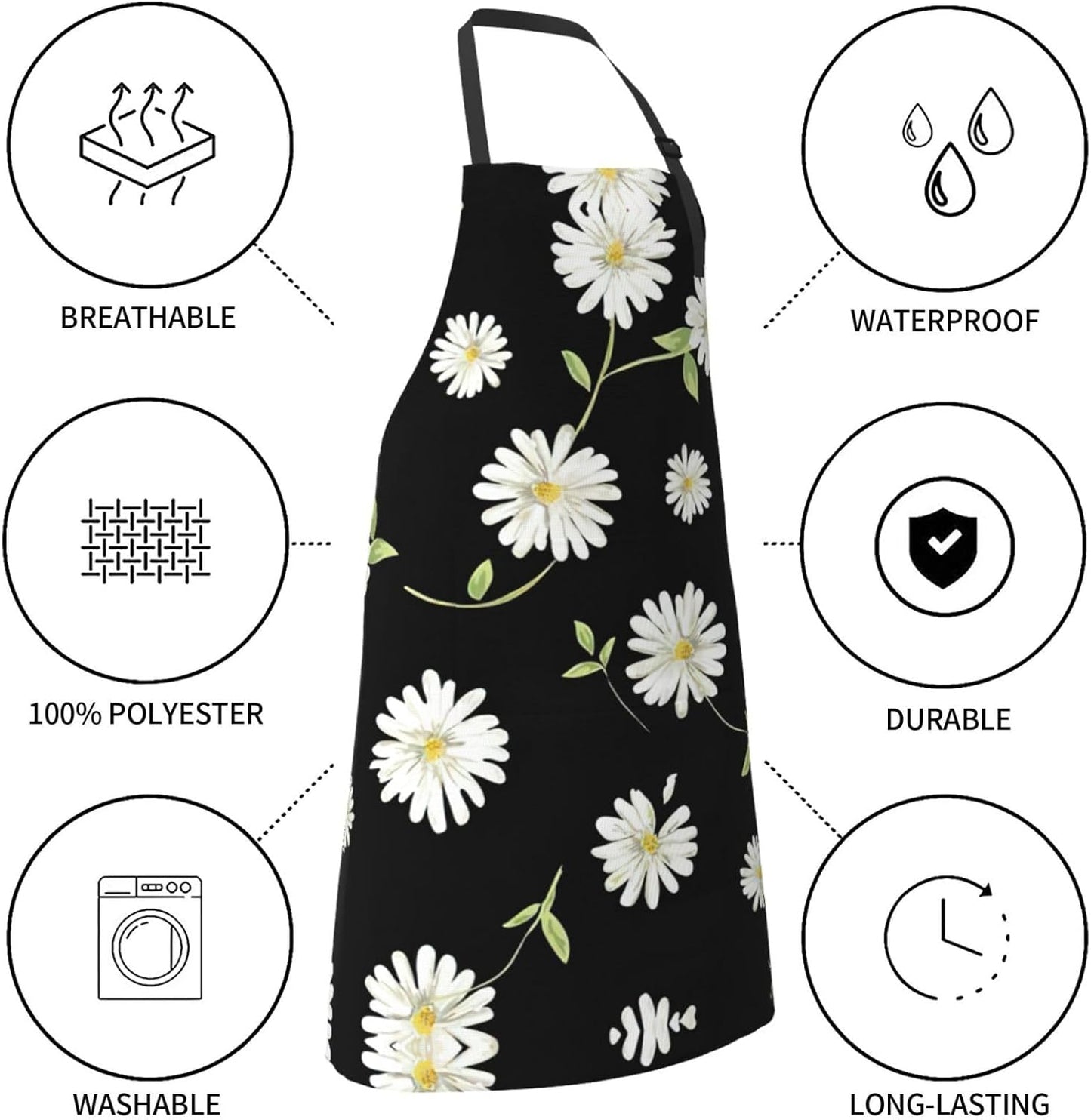 daisy Print 28x33 In Adult Kitchen Apron with Pockets Versatile Chef Smock for Cooking Baking