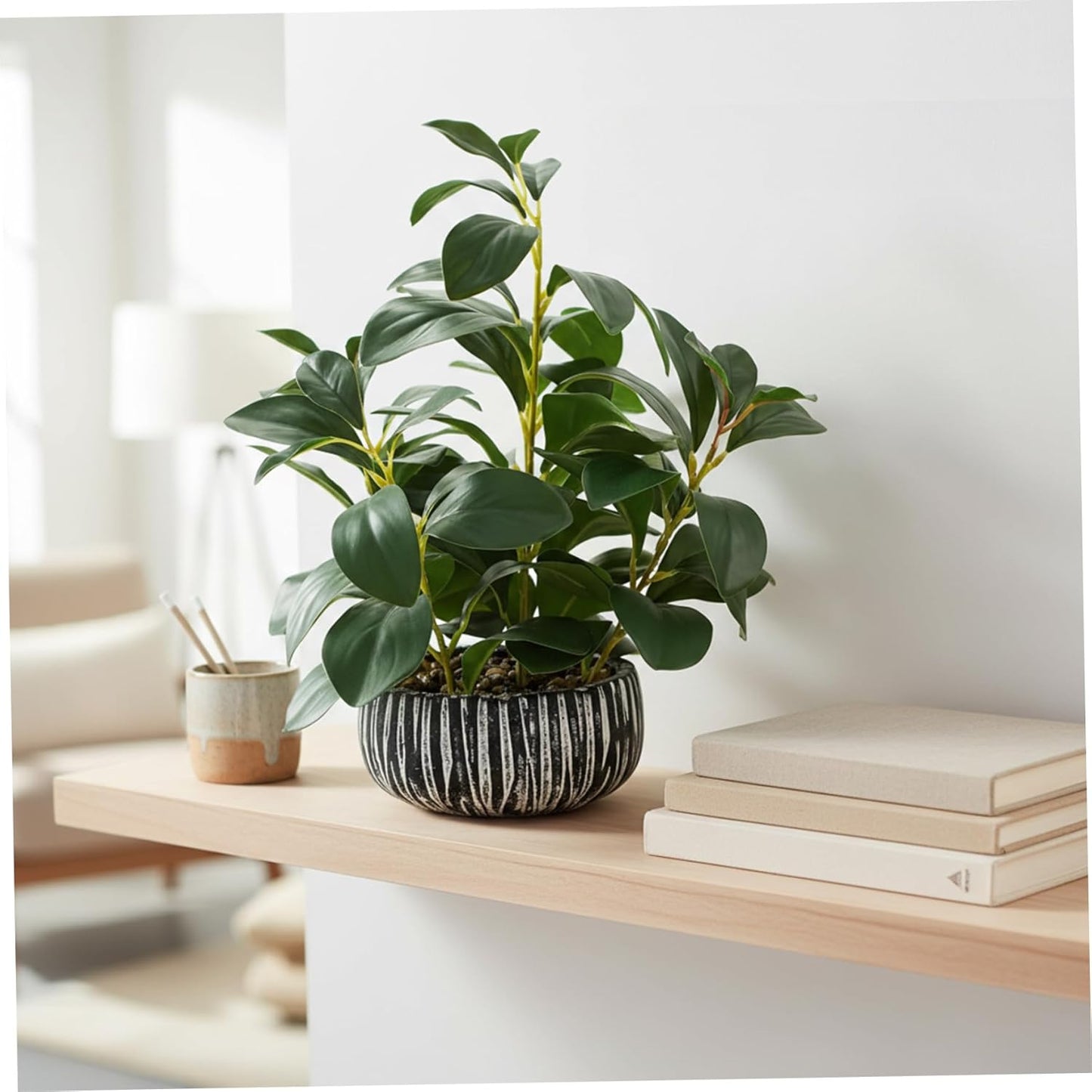 Small Artificial Plants in Pots Realistic Faux Green Vine Plant in Cement Planter for Indoor Home Desk Decor Office Bedroom Bathroom Artificial Plants Indoor, Faux, Small