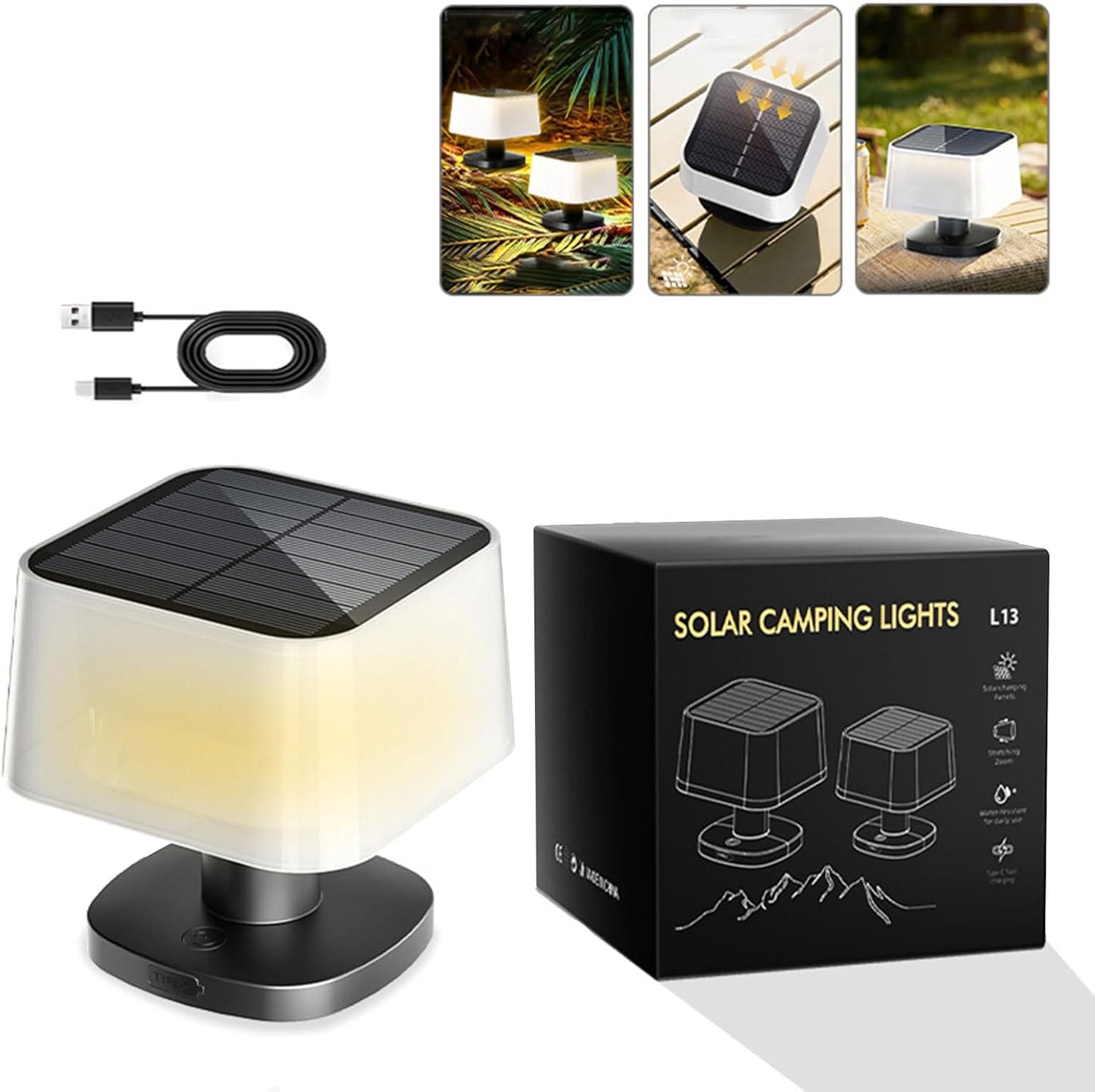Solar Table Lights Outdoor, Rechargeable LED Desk Lamp with 3 Brightness Levels — Perfect for Patio, Garden, Lawn, Balcony, Porch & Camping