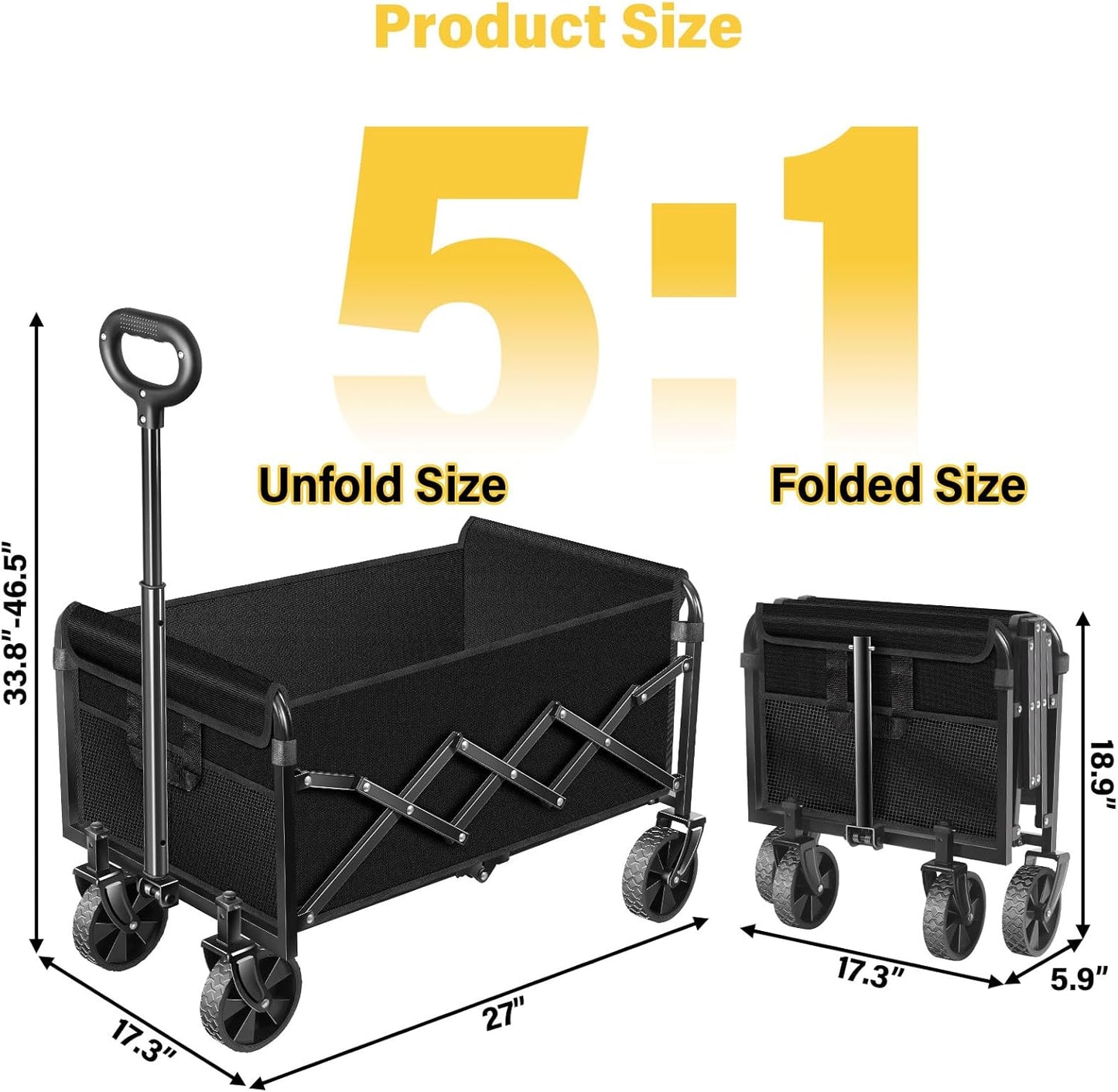 Foldable Collapsible Wagons Carts with Wheels — Folding Utility Wagon 