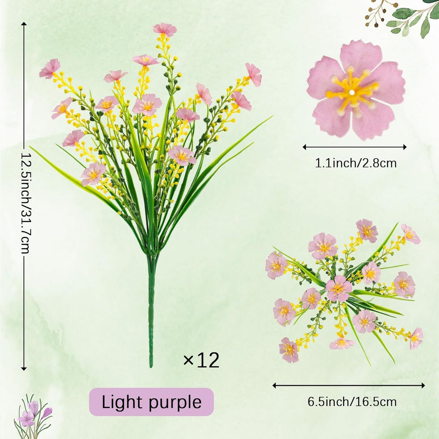 MACTING Artificial Spring Flowers for Outdoors 12 Bundles Fake Flowers UV Resistant No Fade Faux Outdoor Plants for Indoor Outside Planters Garden Porch Yard Window Pot Home Decorations,Light Purple