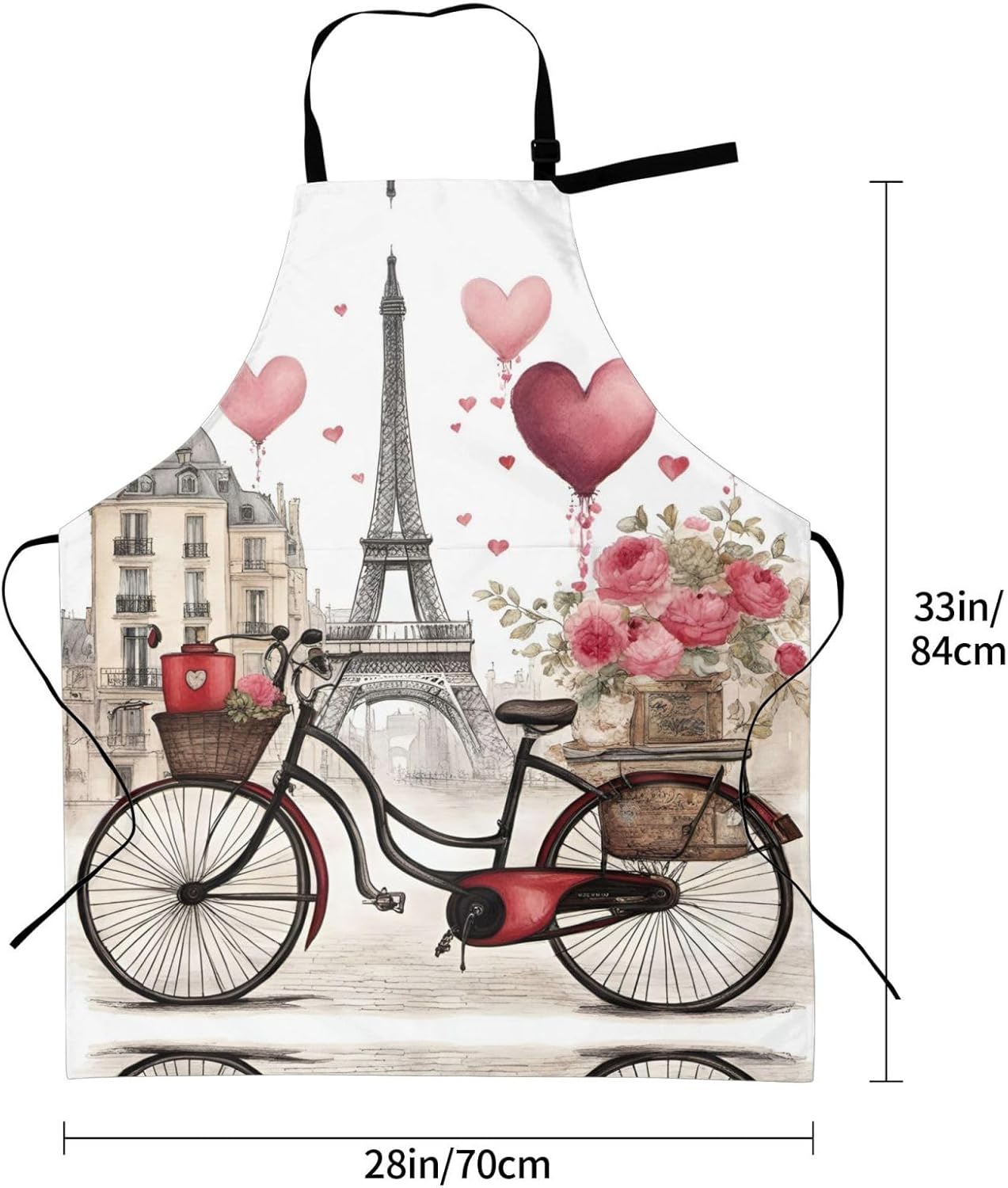 Love Paris Tower Coffee Wine Perfume Bicycle Heart print Waterproof chef's apron with pocket apron for kitchen cooking baking barbecue and gardening