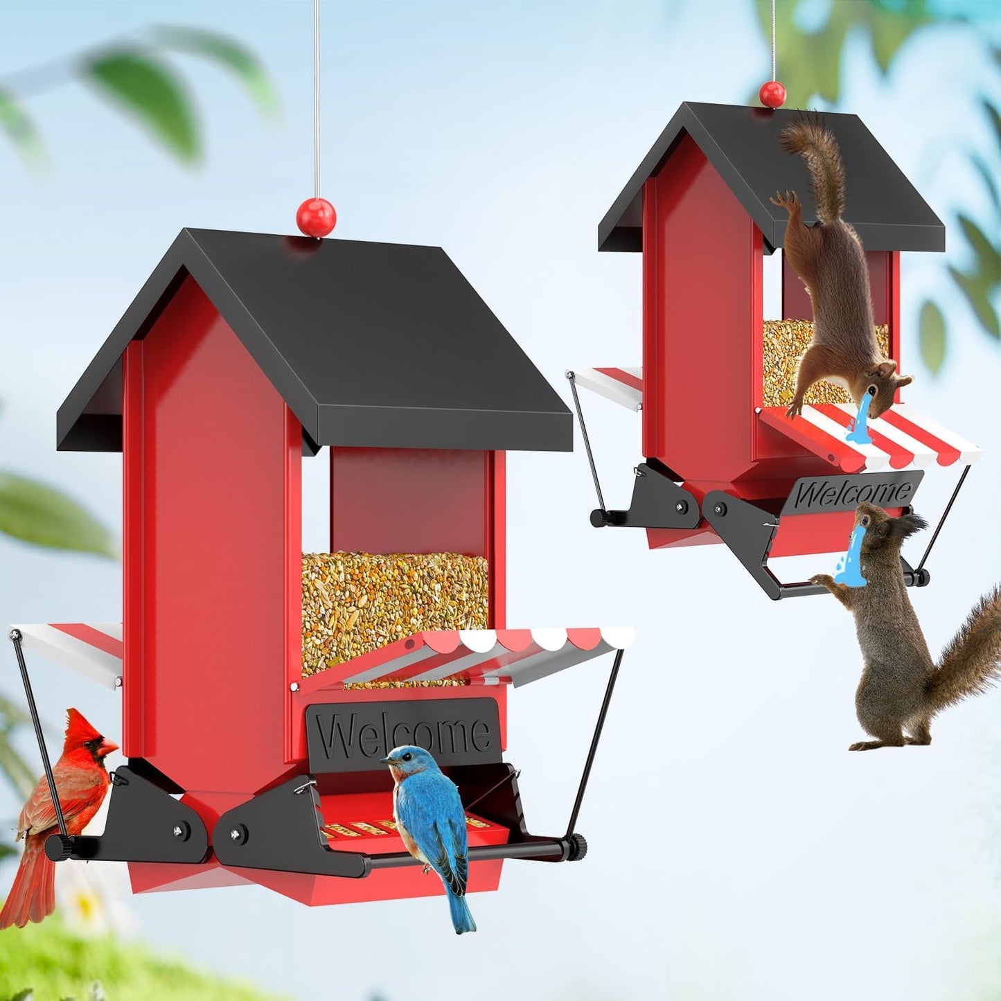 Squirrel Proof Bird Feeders,ScinDa Bird Feeders for Outdoors Hanging w
