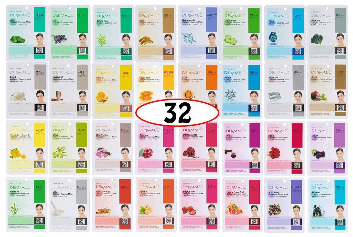 DERMAL Korean Collagen Face Mask 32 Combo Pack A+B Set – Hydrating & S