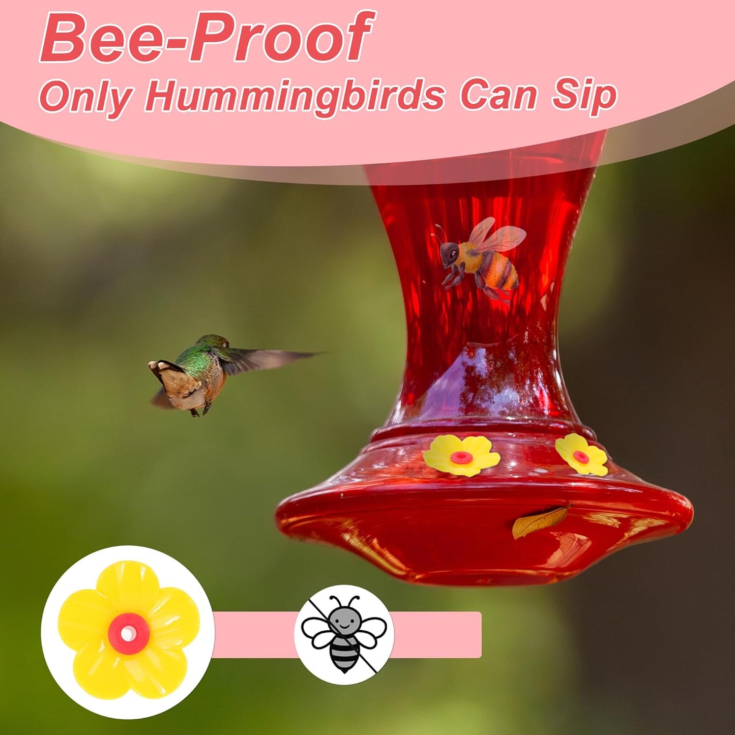 Hummingbird Feeder Parts, Durable Hummingbird Feeder Replacement Flowers, Easy Installation, Yellow, Red, 16 Pcs