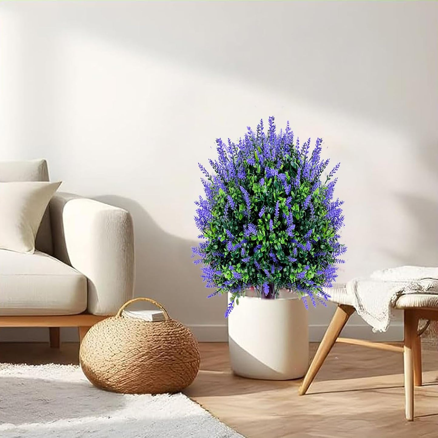 Fake Lavender Plant Set of 2: 24" Tall Outdoor Artificial Plants with Ground Spike, UV Resistant for Indoor/Outdoor Decor
