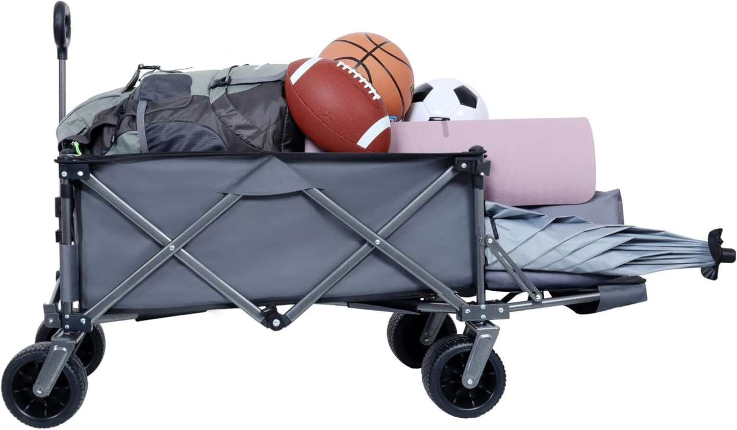 Collapsible Folding Wagon 300L - Heavy Duty 49" Extra Long Beach Wagon Cart with All-Terrain Wheels(Gray)
