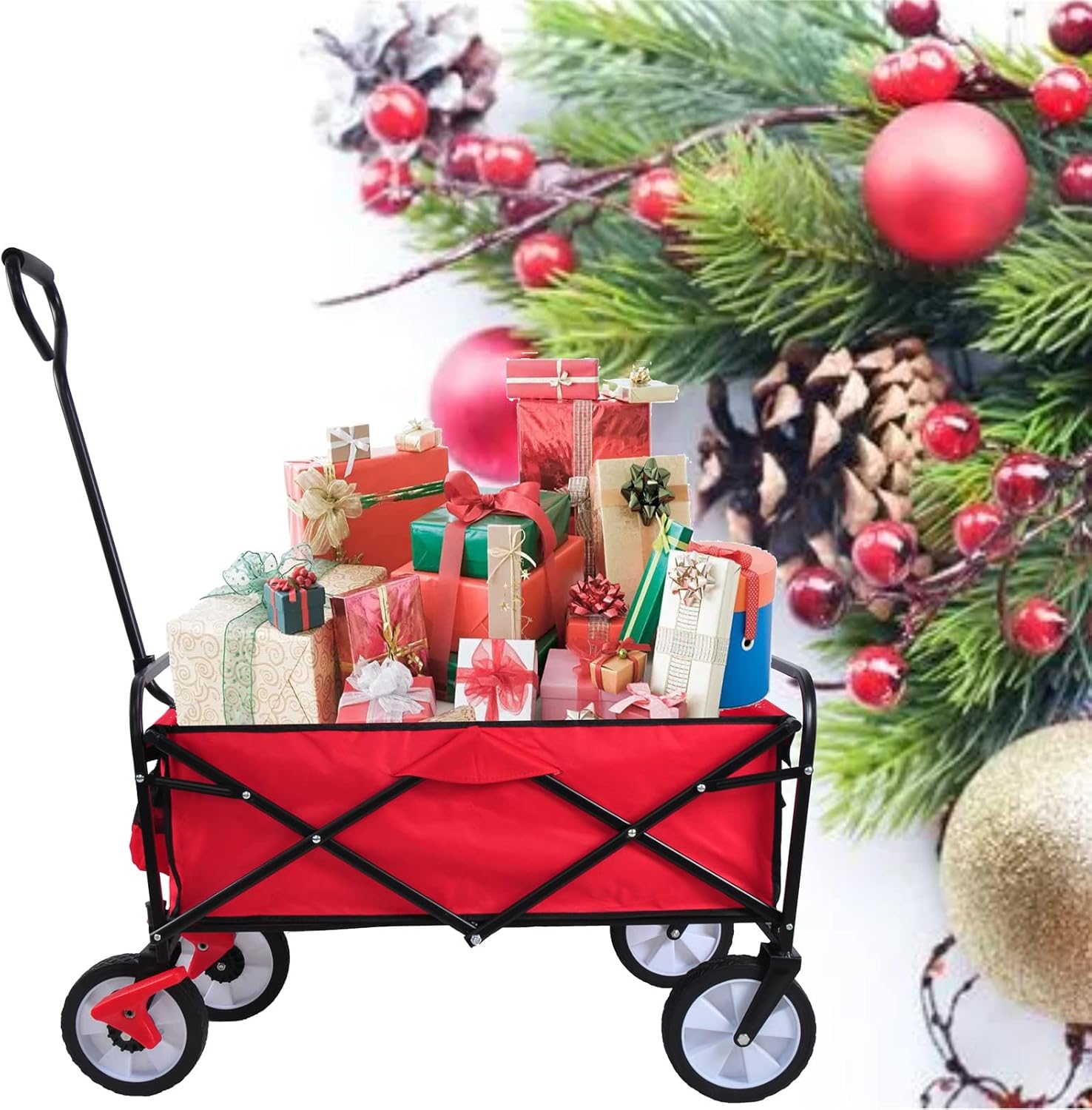 Folding Wagon Cart Collapsible Outdoor Utility Wagon with All Terrain 
