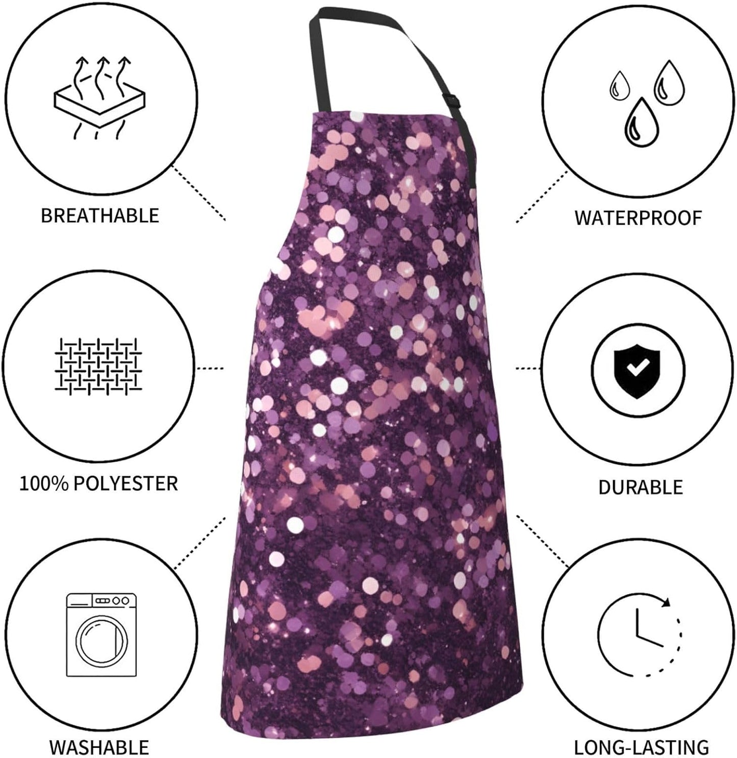 YANYU Glitter pattern Print 28x33 In Kitchen Apron Stylish Chef Apron with Pockets for Cooking Baking Painting