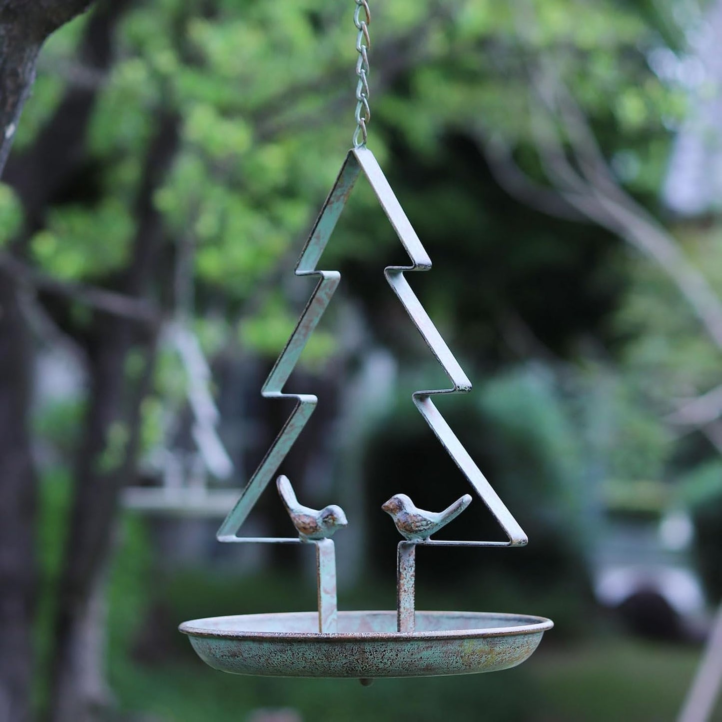 Christmas Tree Hanging Bird Feeders for Outdoors, Seed Tray for Metal Bird Feeder,for Garden Patio Decoration (Retro Green-A)