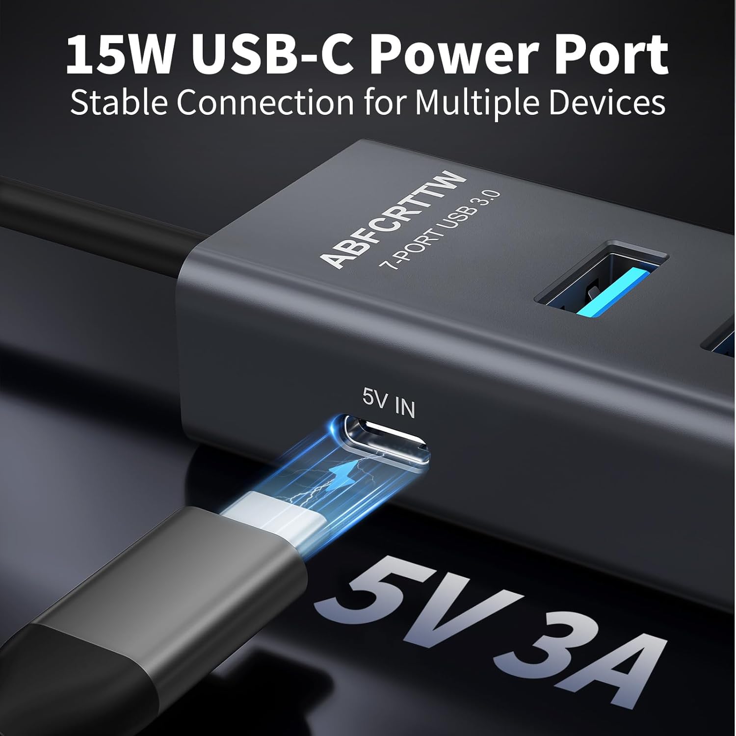 4Ft 7-Port USB 3.0 Hub for Desktop - Aluminium USB Extender Hub 5Gbps,