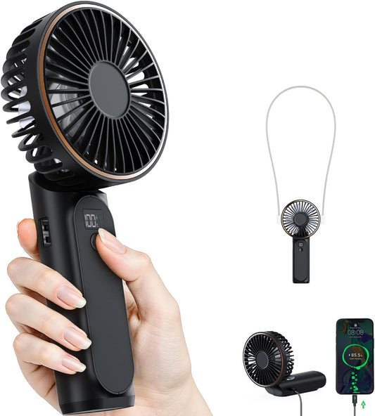 Portable Handheld Fan, Portable Fan Rechargeable, 4000mAh, 180° Adjustable, 6 Speed Wind, Display Electricity in Real Time, USB Rechargeable Foldable F an, Quiet Personal Fan as Power Bank