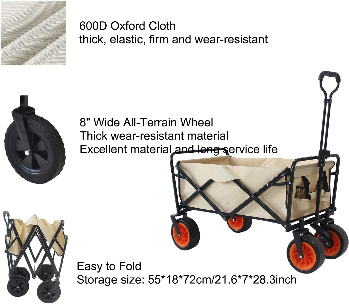 Heavy Duty Collapsible Folding Wagon - Portable Utility Cart with 360°