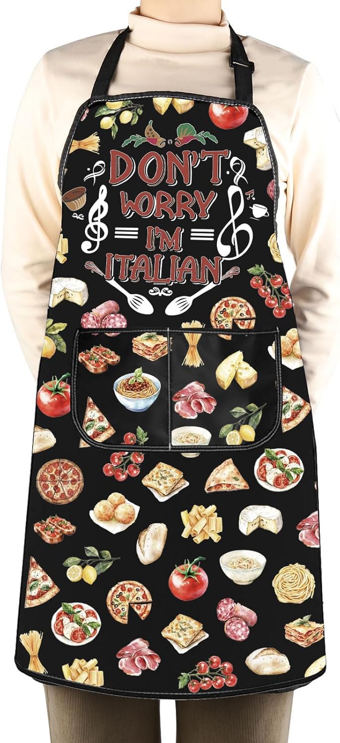 WCGXKO Don’t Worry I’m Italian Kitchen Apron Italy Travel Trip Souvenir Gift Italy Feast Gift