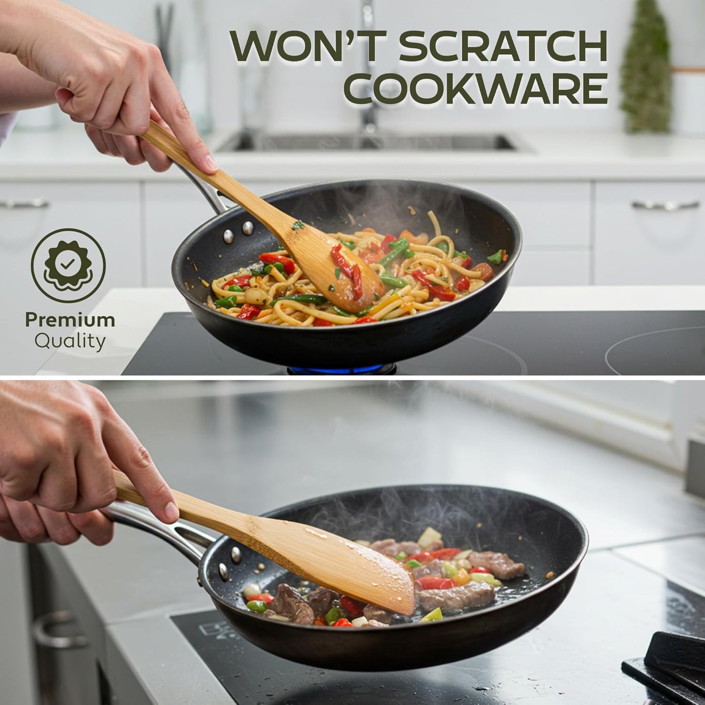 Wooden Spoons for Cooking set of 6 – Premium Wooden Utensil set for everyday use – Versatile Cooking utensils set safe for nonstick pans – Durable wooden spoon kitchen utensils set