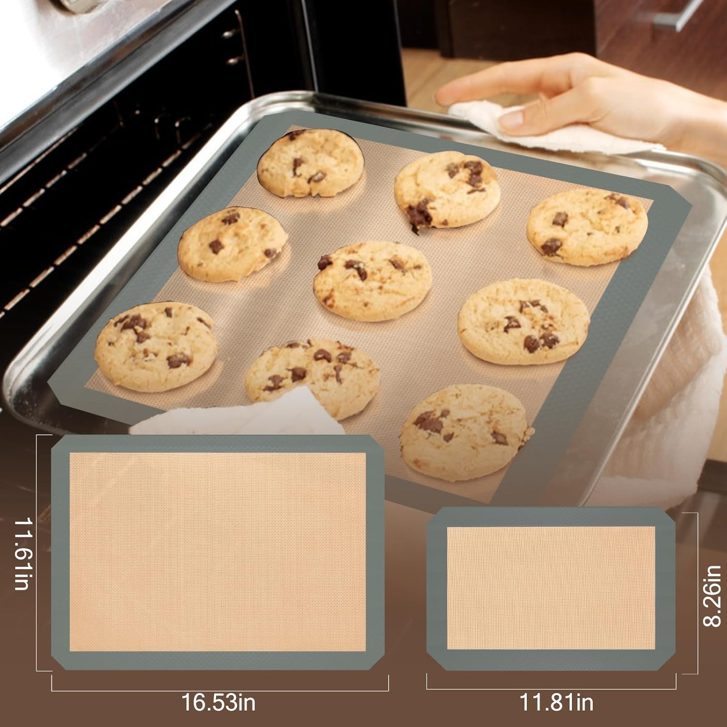 Silicone Baking Mat, 3 Pack Reusable Baking Sheet, Non-Stick ＆ Food Sa