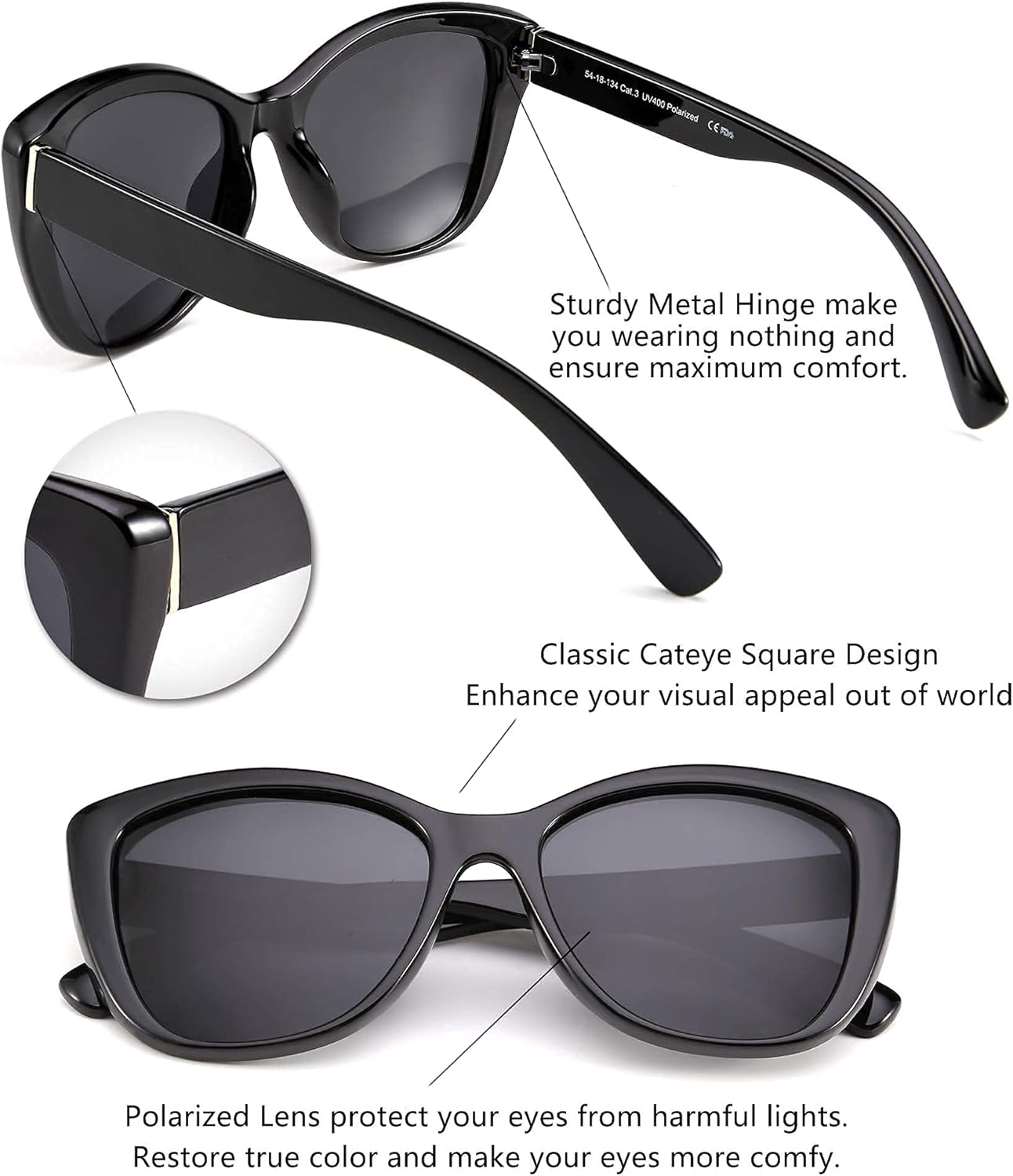 FEISEDY Polarized Vintage Sunglasses American Womens Square Jackie O C