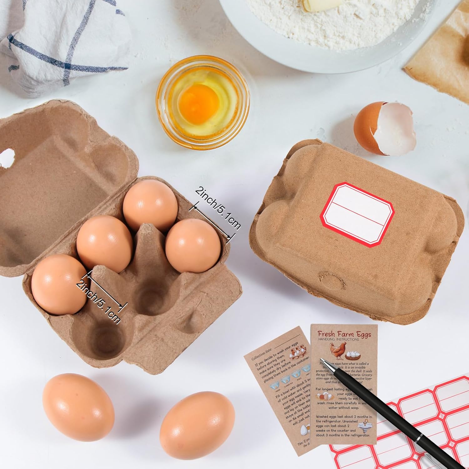 40 Pack Half Dozen Egg Cartons Bulk 6 Count, Empty Natural Paper Pulp 