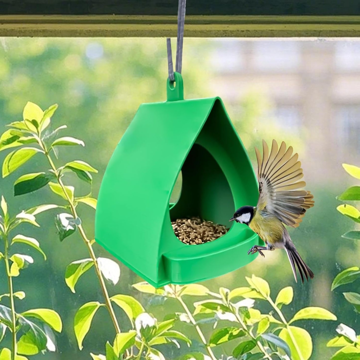 Outdoor Bird Feeder, Open Design Station, Hut-Shaped Hangable Feeder for Garden Winter, Adorable Weather-Resistant Material, Feeding Accessory for Birds Squirrels Hummingbirds Backyard