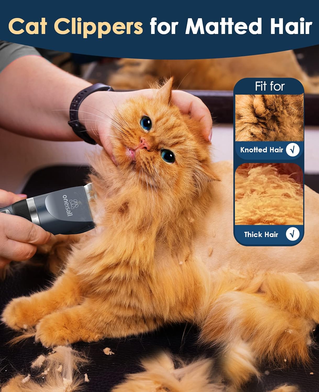 oneisall Quiet Cat Clippers for Matted & Long Hair, 2-Speed Cordless P