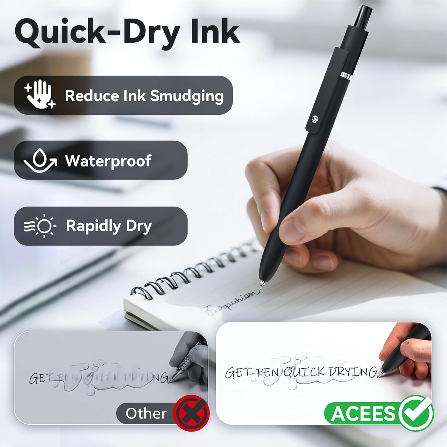 Gel Pens, 6 Pcs 0.5mm Fine Point Black Ink Pen With Smooth Writing, Of
