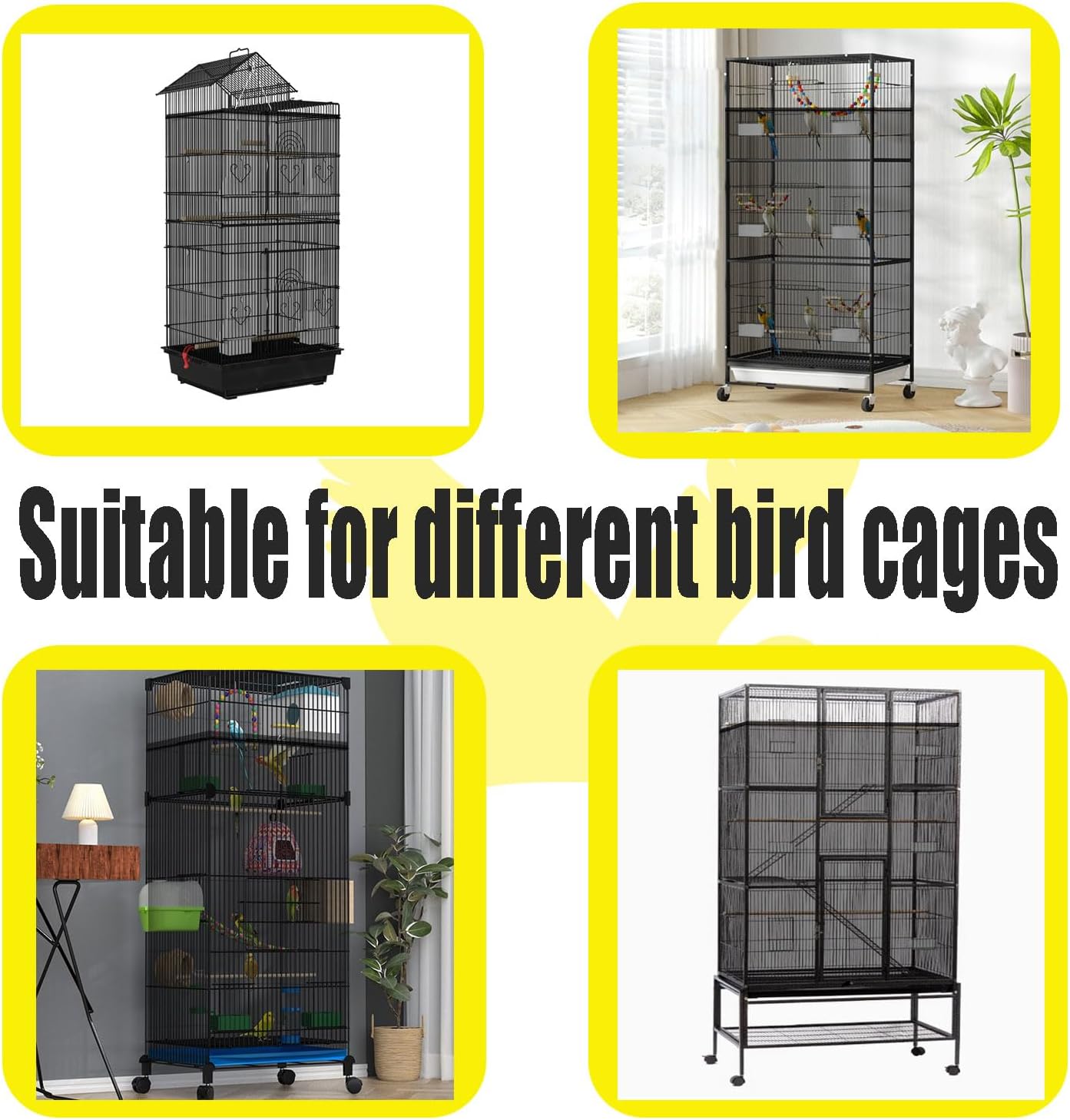 Bird Cage Seed Catcher Large Bird Cage Cover 118 * 31 inches Adjustable Net Cover,Black Nylon Mesh Birdcage Skirt Guard for Parrot Macaw Round Square Cages (1, Black, 118 * 31 inches)