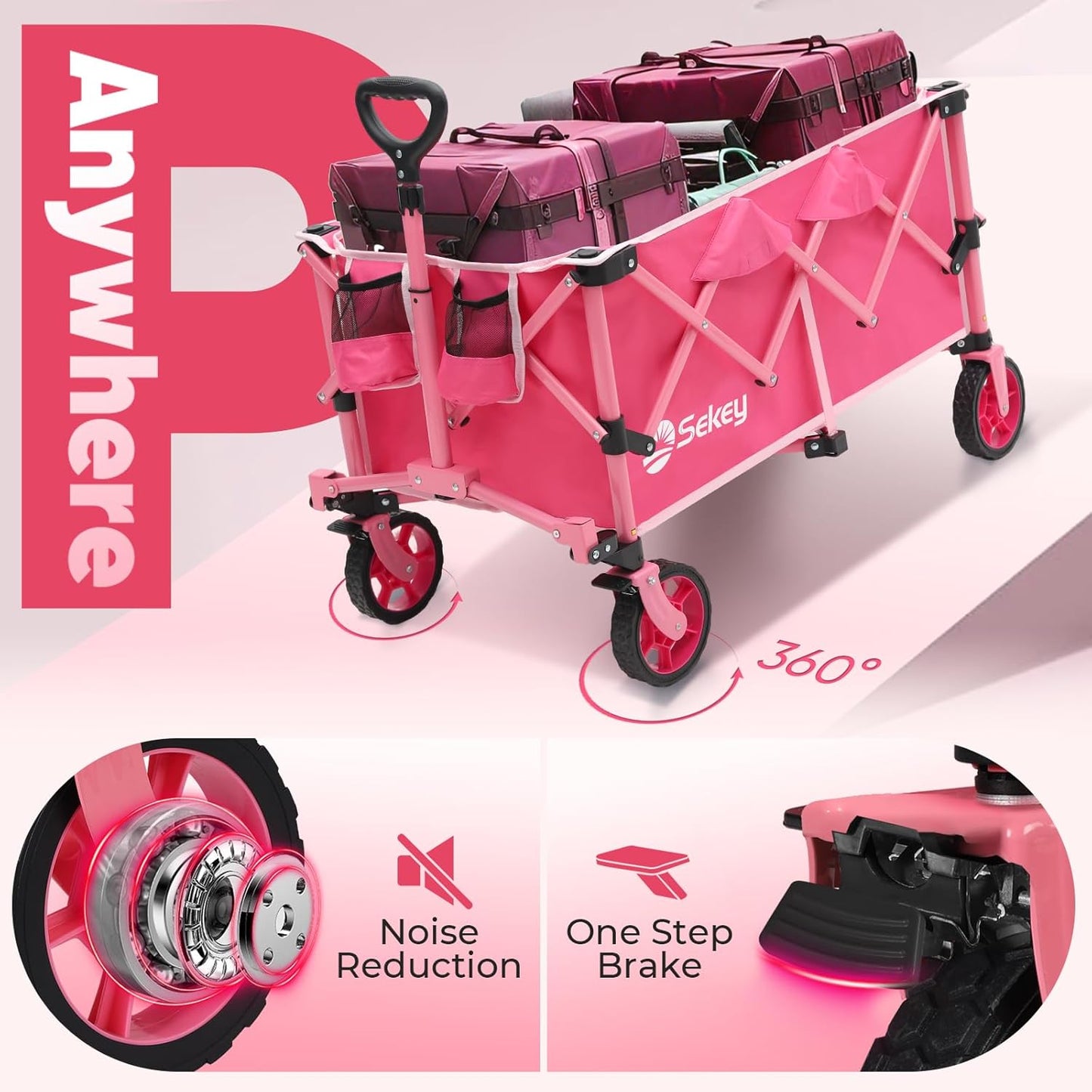Sekey Collapsible Foldable Wagon with 330lbs Weight Capacity, Heavy Du