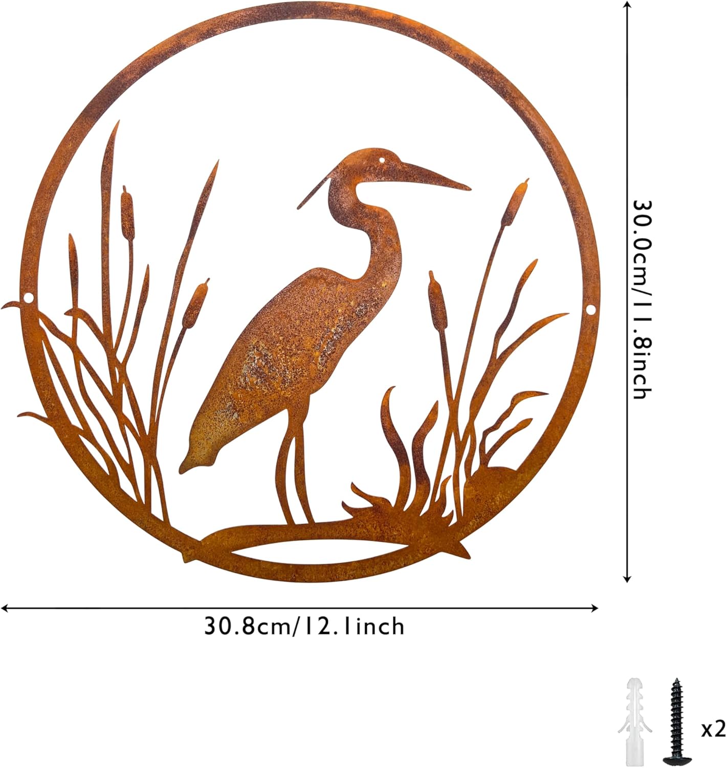 Urbraneco Rusty Heron Wall Art Metal Heron Sculpture Garden Yard Art Unique Outdoor Decor, Japanese Inspired Design Birds Wall Art Decor