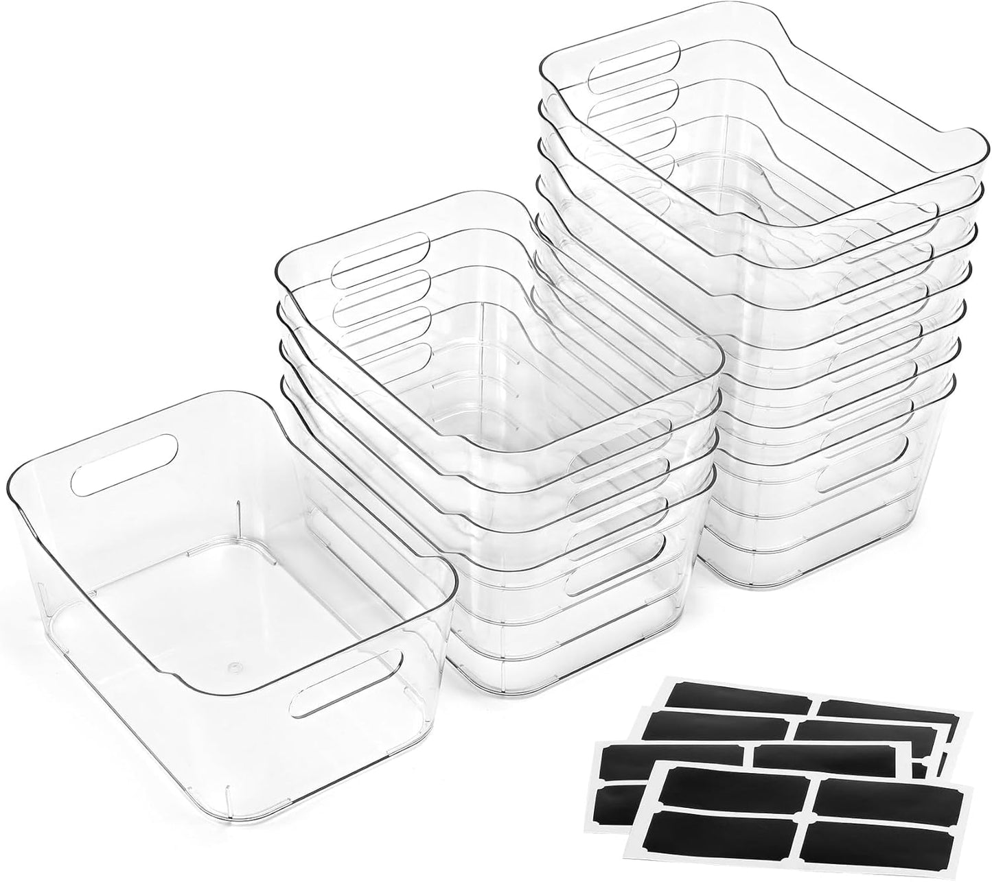 12 PACK Multi-Use Clear Plastic Storage Bins for Organizing w/ Labels 
