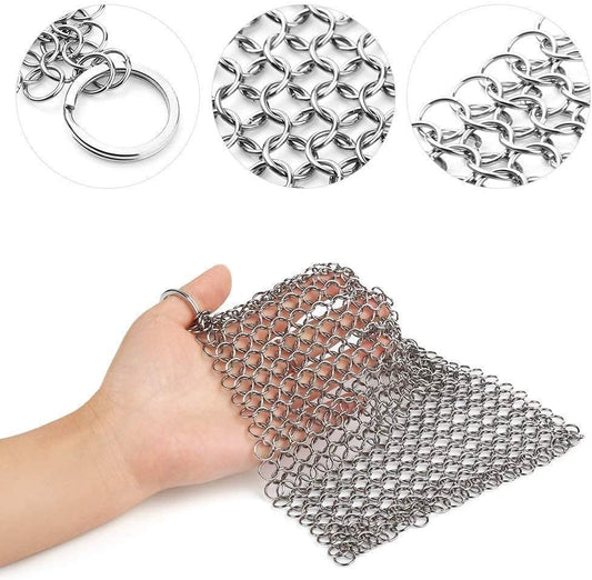 Cast Iron Cleaner 8"x6" 316L Stainless Steel Chainmail Scrubber for Griddle Skillet Dutch Oven Wok Stainless Steel Pot Cast Iron Pan